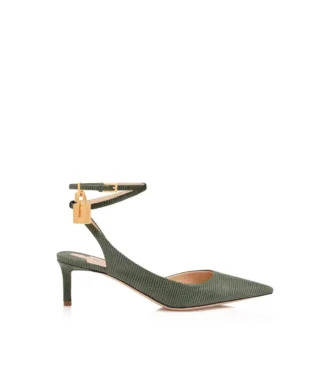 Γυναικεία δερμάτινα πέδιλα Padlock Slingback με εφέ σαύρας