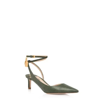 Γυναικεία δερμάτινα πέδιλα Padlock Slingback με εφέ σαύρας