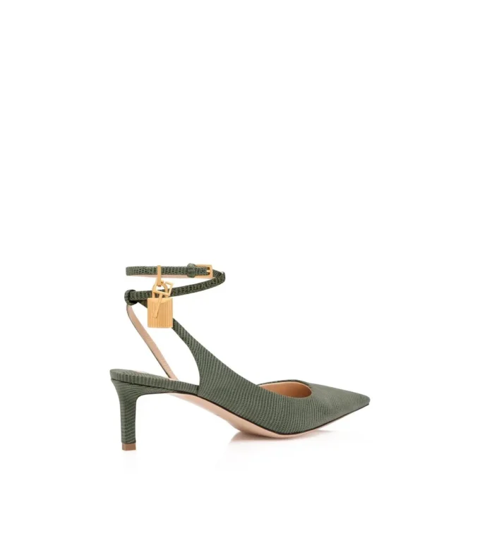 Γυναικεία δερμάτινα πέδιλα Padlock Slingback με εφέ σαύρας