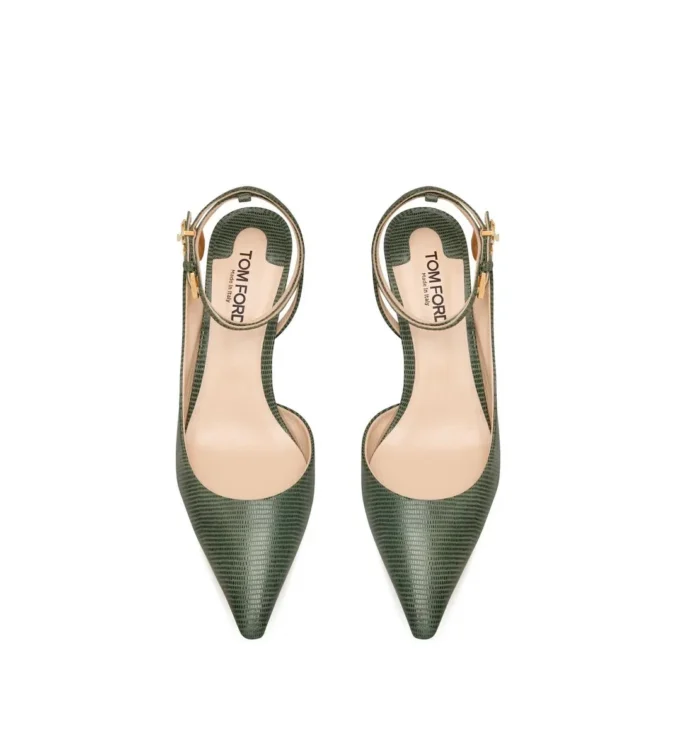 Γυναικεία δερμάτινα πέδιλα Padlock Slingback με εφέ σαύρας