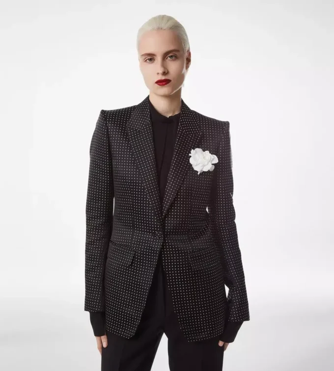 Jacquard Polka Dot Duchesse Single Breasted Jacket