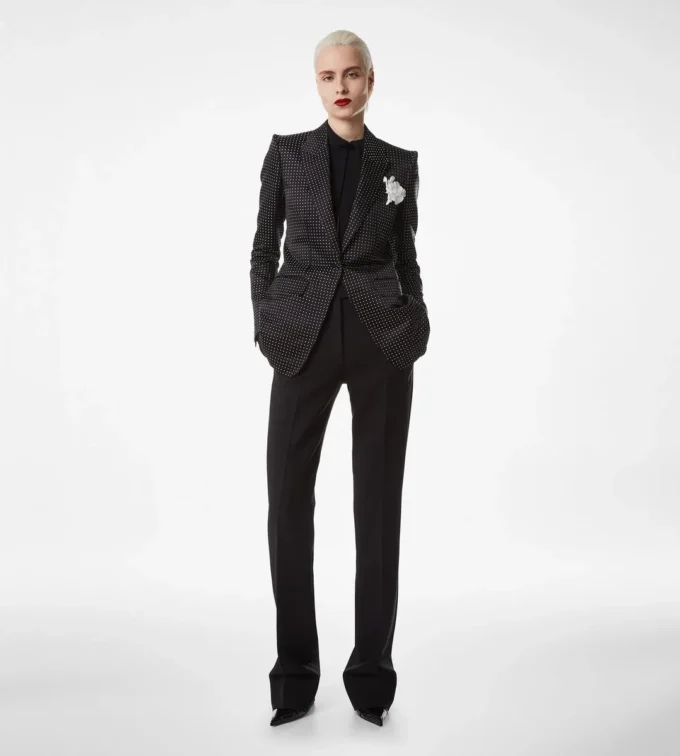 Jacquard Polka Dot Duchesse Single Breasted Jacket