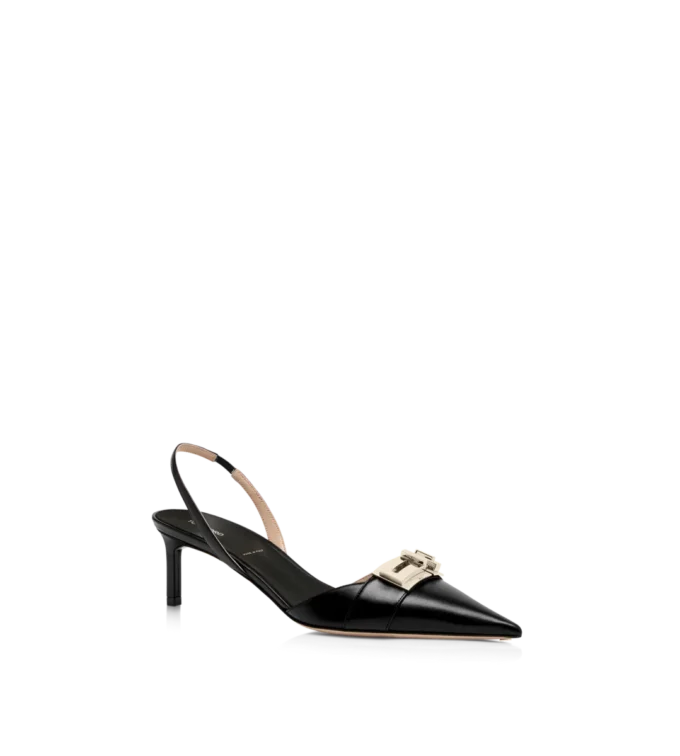 Λουστραρένια δερμάτινα T Latch Slingback