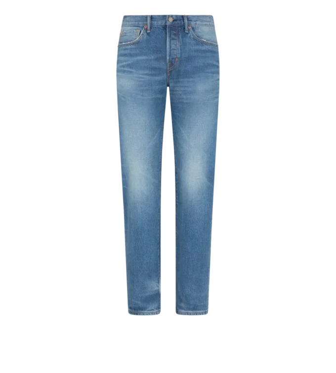 Μπλε ελαστικό τζιν με ίσια γραμμή και selvedge