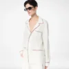 Μπλούζα πιτζάμας από μεταξωτό twill με σωληνάκι και κεντημένο λογότυπο TF σε τόνους του ίδιου χρώματος