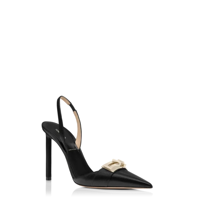 Supple Grain Leather T Latch Slingback