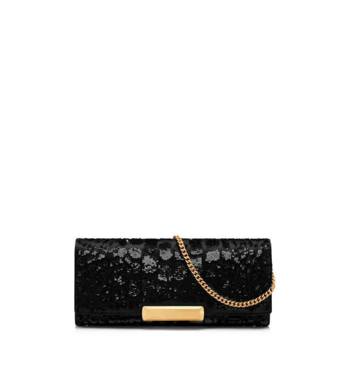 Τσάντα Bar Clutch με κροκόδειλο εφέ και κεντημένες πούλιες