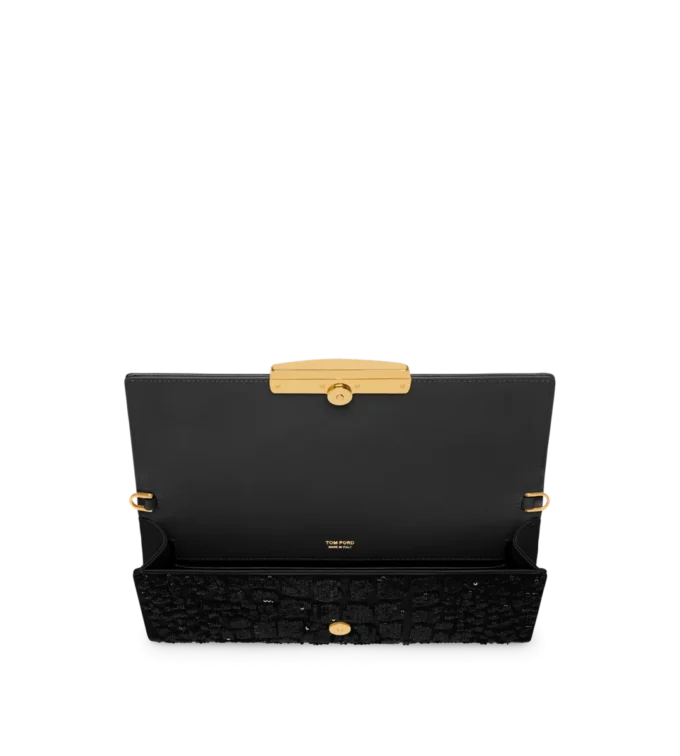 Τσάντα Bar Clutch με κροκόδειλο εφέ και κεντημένες πούλιες