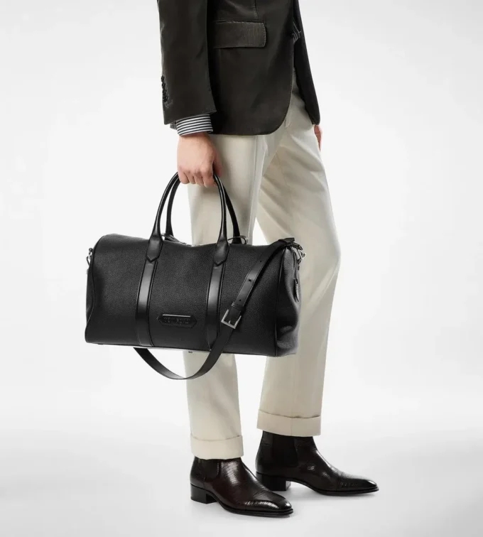 Τσάντα Duffle με φαρδύ άνοιγμα από δέρμα Grain