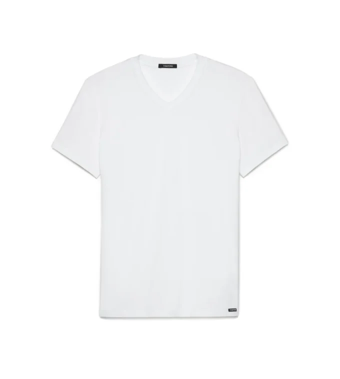 Βαμβακερό T-shirt με V λαιμόκοψη