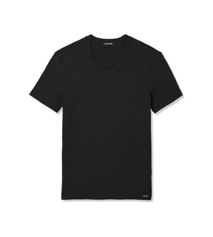 Βαμβακερό T-shirt με V λαιμόκοψη