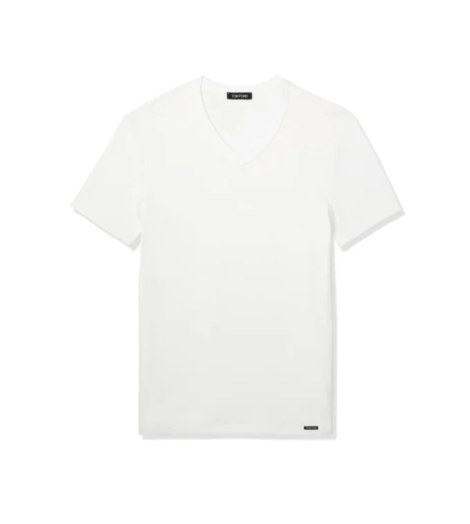 Βαμβακερό T-shirt με V λαιμόκοψη