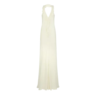 Βραδινό φόρεμα με λαιμόκοψη και λεπτομέρεια με βολάν