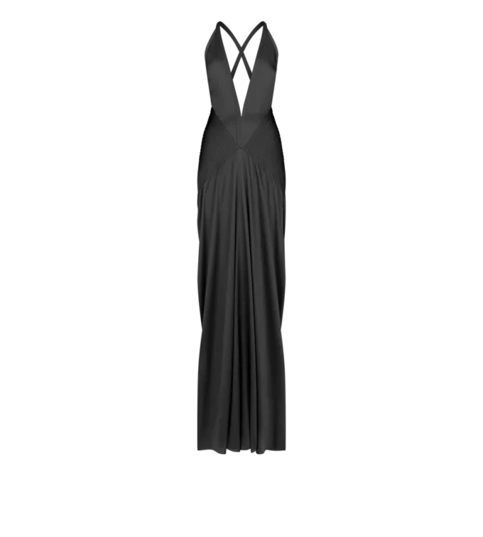Βραδινό φόρεμα με βαθύ V-neck, λαιμόκοψη και πλαϊνά σκισίματα
